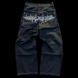 Advbridge Y2K Fashion New Hiphop Skull Graphic Embroidery Blue Retro Jeans Streetwear Men And Women Popular Harajuku Gothic Wide-leg Pants