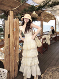 Advbridge Woman French Elegant Midi Dress Even Party Holiday Fairy Cake Dress Casual Beach Pure Color Korean Fashion Dress Slim Design