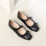 Advbridge 2024 New Double Bowknot Mary Jane Shoe Women Square Toe Glossy Leather Flats Female Red Dance Ballets Party Wedding Shoe Size 44