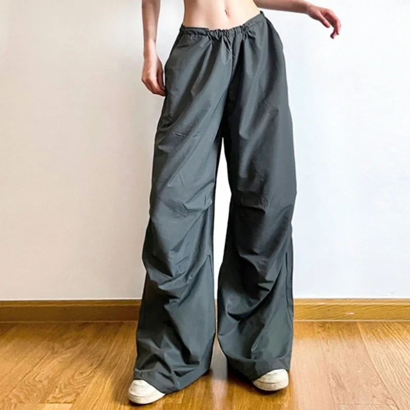 Advbridge Y2K Gray Baggy Cargo Pants Women High Waist Vintage Hip Hop Parachute Pants Harajuku Streetwear Oversized Wide Sweatpants
