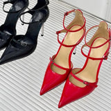 ADVBRIDGE  -  Fashionable High-Heeled Sandals Women's Sexy Metal Thin Heel Pointed Toe Bright Surface Rubber Bottom Single Shoes Korean Style