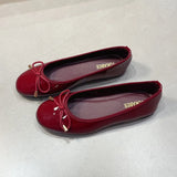 ADVBRIDGE  -  Sweet Bow Round Toe Red Mary Jane Shoes Woman Luxury High Quality Patent Leather Ballet Flats Comfort Soft Sole Wedding Shoes