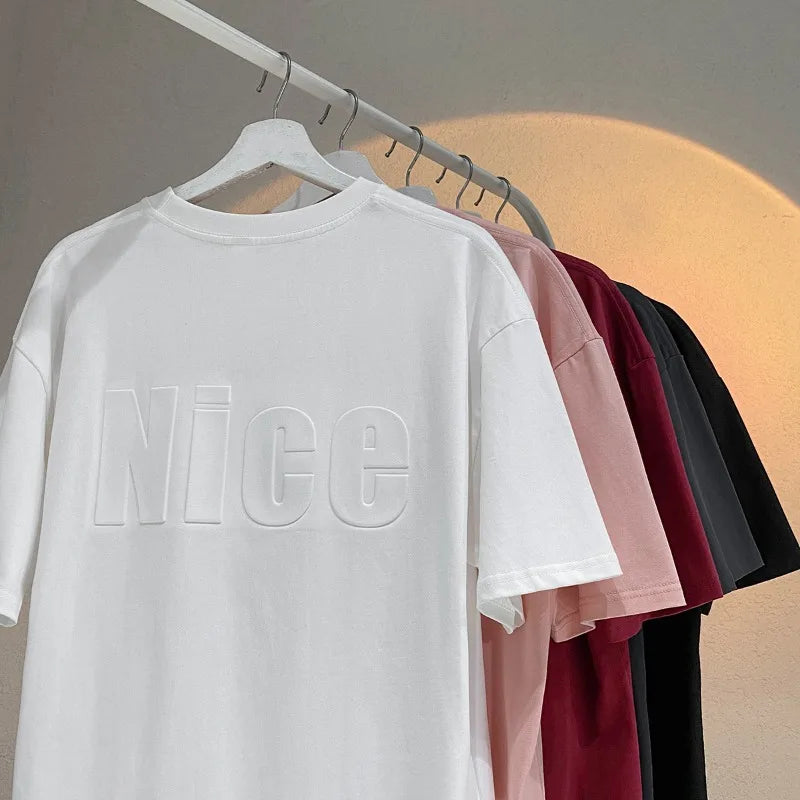 Advbridge Classic Embossed Lettering T-Shirt Summer New Men's Short Sleeve Round Neck Casual T-shirt Vintage Streetwear Plus Size Tops