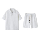 ADVBRIDGE  -  M-XXXXXL Plus Size Men 2025 Trending Sporty Polo Collar Matching Sets - Breathable Summer Tee & Shorts Two Pieces for Gym Daily