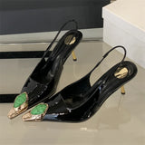 ADVBRIDGE  -  Spring Design Inlay Diamonds Woman Pumps Sexy Thin Low Heels Pointed Toe Elegant Slingbacks Prom Banquet Mules Shoes