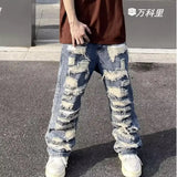 Advbridge American retro heavy industry destroyed erosion patch design jeans for men and women high street distressed cleanfit pants
