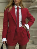Advbridge Women Two Pieces Set Elegant Laple Tie Button Long Sleeve Pockets Blazers High Waist Shorts Suit Female 2025 Spring Lady Outfits