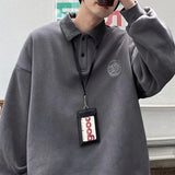 Advbridge Men Trendy Polo Collar Streetwear Oversized Hip Hop Sweatshirt Y2K Harajuku Youth Korean Casual Print Long Sleeve Pullover Tops