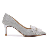 Advbridge  New Thin Heel Pointed Head Shallow Mouth Silver Sexy Wedding Shoes High Heels Fairy Style Bow Office Single Shoes