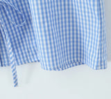 ADVBRIDGE  -  Blue Plaid Shorts 2 Piece Set V Neck Puff Sleeveless Lace-up Crop Blouse+Shorts Simple Casual Fashion Summer Suits For Women New