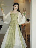 ADVBRIDGE  -  Women's New Chinese Style Retro Halter Dress Summer Green Tie-dye Printed Chic Dresses Elegant Women