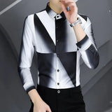Advbridge Men‘s Wintern outfits Korean Autumn 2024 Men's New Patchwork Square Collar Button Printing Geometric Business Minimalist Casual Long Sleeved Shirts