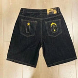 Advbridge Y2k Streetwear Jean Shorts Gym Shorts for Men Casual Fashion Aesthetics Pattern Print Loose Sweatpant Gothic Black Denim Shorts