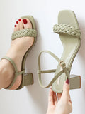 Advbridge Sweet Solid High Heel Sandals Women Summer Thick Heels New Fairy Casual Shoes Female Fashion Korean Designer Shallow Shoes