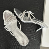 ADVBRIDGE  -  Fashion CRYSTAL Narrow Band Butterfly-knot Satin Women Slipper Slip On Ladies Sandal Thin Low Heel Outdoor Dress Slides