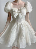 Advbridge  Elegant Party Embroidery Dress A-Line Sexy Vintage Short Sleeve Solid Lace Boho Floral Summer Mesh Dresses Women Vestido