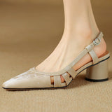 ADVBRIDGE  -  Women's leather slingback 5.5cm round med heel pointed toe sandals elegant ladies slim daily summer dress pumps shoes