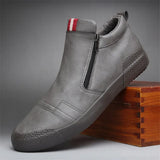 Advbridge New Men Leather Casual Shoes Spring Autumn Fashion Double Zipper Trend High Tops Flat Shoes Cool Loafers Man Winter Boots