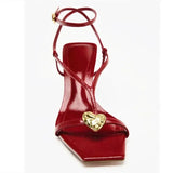 ADVBRIDGE  -  Luxury Brand Metal Decoration Open Toe Women's Heeled Sandals 2025 New Square Toe High Heels Sexy Ankle Straps Buckle Sandals