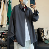 ADVBRIDGE  -  White Long Sleeved Shirt Men Fashion Society Mens Black Dress Shirt Korean Loose Ice Silk Shirt Mens Oversized Casual Shirts