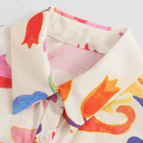 Advbridge Summer New Women's Fashion Style with Belt Printed Midi Long Edition Flip Collar Shirt Dress