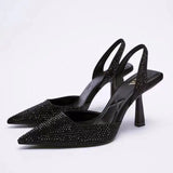 Advbridge pointed toe glod/blue crystal sandals women sexy backsling glitter party shoes big size cutout high heels sandalias mujer