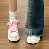 ADVBRIDGE  -  Minimalist Style Skateboard Shoes Pink Round Toe Versatile Womens Casual Shoes Lace Up Thick Sole Chic Ladies Shoes