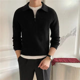 Advbridge Men's Clothing Luxury Knit Pullover Zipper Polo Neck Sweater Leisure Streetwear Popular Retro Solid Color Long Sleeve Knitwear