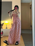 ADVBRIDGE  -  Braces Trousers Dopamine Pink Floral Fashion Women'S 2025 New Oversize Wide-Leg Casual Floor Mopping Pants Summer