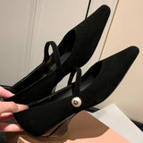 ADVBRIDGE  -  women's natural suede leather 3.5cm kitten heel square toe slip-on Mary Jane pumps elegant ladies slim daily dress heeled shoes