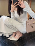 ADVBRIDGE  -   Spring Fashion CRYSTAL Pointed Toe Hollow Out Slipper Women Slip On Ladies Mules Shoes Thin Low High Slides