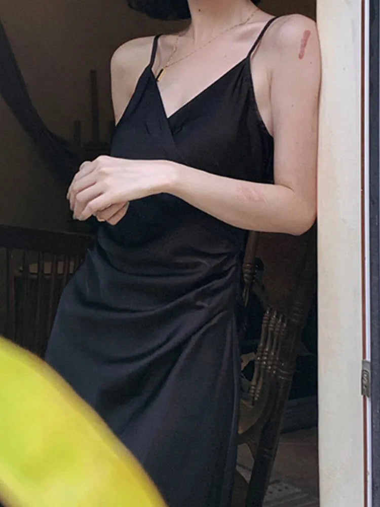 Advbridge Sexy Women Summer Spaghetti Strap Midi Dress New Fashion Evening Party Ladies Eleglant Sundress Vintage Satin Casual Robe New