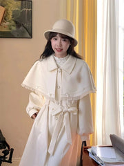 Advbridge Sweet Bow Overcoats Dress Women Long Sleeve Japanese Kawaii Slim Cape Dress Coats Korean Fashion Elegant Vintage Cloak Winter