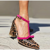 ADVBRIDGE  -  New Leopard Print T-shaped Buckle High Heel Pumps Women's Sandals Mary Jane Shoes Hollow Women Sandals Plus Size 43