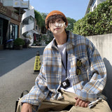 ADVBRIDGE  -  Autumn Thick Woolen Shirt Men Fashion Retro Casual Oversized Plaid Shirts Mens Korean Blue/Green Loose Long-sleeved Shirt Men