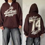 Advbridge Retro High Street Letter Print Loose Casual Zipper Hoodie Men, Fashionable and Versatile Harajuku Y2K Oversized Sweatshirt Women