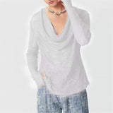Advbridge Mens Sexy See-Through Mesh Long-Sleeved Top 2024 New Genderless Nightclub Individuality Youthful Thin Low-Cut T-Shirt Unisex