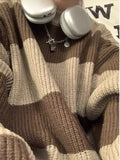Advbridge Korean style patchwork striped sweater for men in autumn and winter lazy loose knitted sweater round neck retro trendy sweater