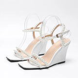 ADVBRIDGE  -  Sandals for Women 2025 Summer New with Wedge Heel and High-heeled Buckle Hollow Pearl Strap Plus Size Womens Sandals Heels Woman