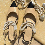 Advbridge New Buckle Pearl Sandals Women Fashion Pointed Toe Wedding Shoes Women Mary Jane Shoes High Heels Sandalias de las mujeres