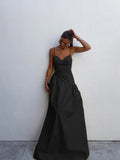 ADVBRIDGE  -  Fashion Solid V Neck Robes Chic Pleated Sleeveless Off Shoulder Puffy Long Dress New Women's Summer Vaction Beach Vestidos 2025