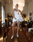 Advbridge Simple Fashion Short Bridal Dress 2024 Couture White Satin Mini Length Wedding Gown Ruffled Flower Bridal Formal Party Dresses