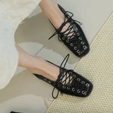 ADVBRIDGE  -  Fashionable Women's Ballet Flat Shoes Spring Summer New Arrival Casual Lace-Up round Toe Leather Interior Rubber Sole Shoes