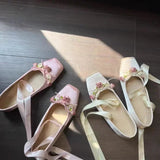 Advbridge Women Flats Bow Marie Janes Shoes  New Lolita Dress Square Toe Shoes Designer Walking Sandals Female Elegant Zapatos