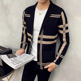 Advbridge Men's Knitted Sweater Jacket Men Fashion High Quality Brand Slim Striped Long Sleeve Suit Collar Cardigan Wool Jacket Coat