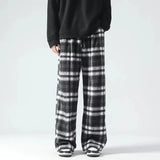 Advbridge Loose Lazy Plaid Velvet Joggers Pants Men Streetwear Oversized Pants Y2k Fashion Casual Hop Hop Elastic Wasit Straight Trousers