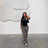 Advbridge Y2k American Retro Jeans for Women Washed Camouflage Pleated Overalls Street Wear Loose Mid High Waist Jeans for Women