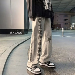 Advbridge American High Street Ins Pants Men's Niche Design Printed Loose Straight Leg Wide Leg Sports Casual Pants