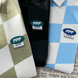 Advbridge Checked Short-sleeved T-shirt Women Men's Summer Trend Casual Lapel T-shirt Youth Versatile Mid-sleeved Hong Kong Style Top