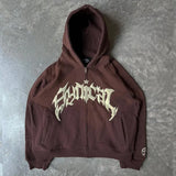 ADVBRIDGE  -  American Retro Zipper Hoodie Gothic Letter Star Print Hoodie Street Trendy Casual Coat